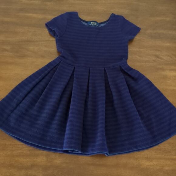 Polo Ralph LaurenGirls Striped Purple Grey Pleated short sleeve dress size S 7